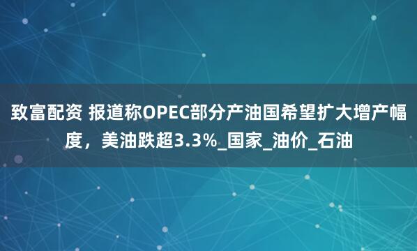 致富配资 报道称OPEC部分产油国希望扩大增产幅度，美油跌超3.3%_国家_油价_石油