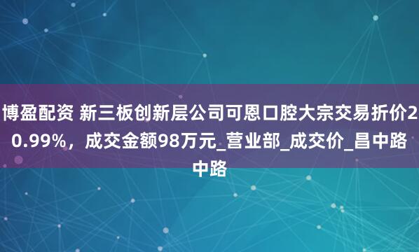 博盈配资 新三板创新层公司可恩口腔大宗交易折价20.99%，成交金额98万元_营业部_成交价_昌中路